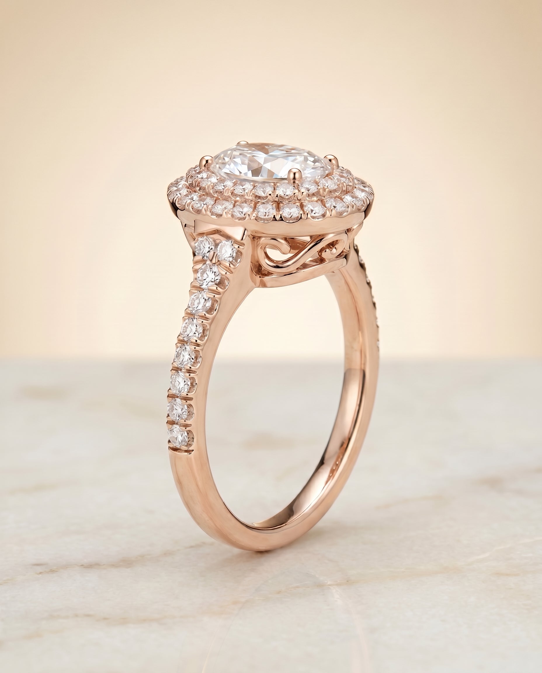 Double Halo styling on The Britney oval engagement ring setting | RockHer