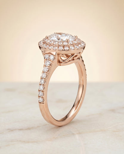 The Britney Double Halo Oval Engagement Ring Setting in 14K Rose Gold
