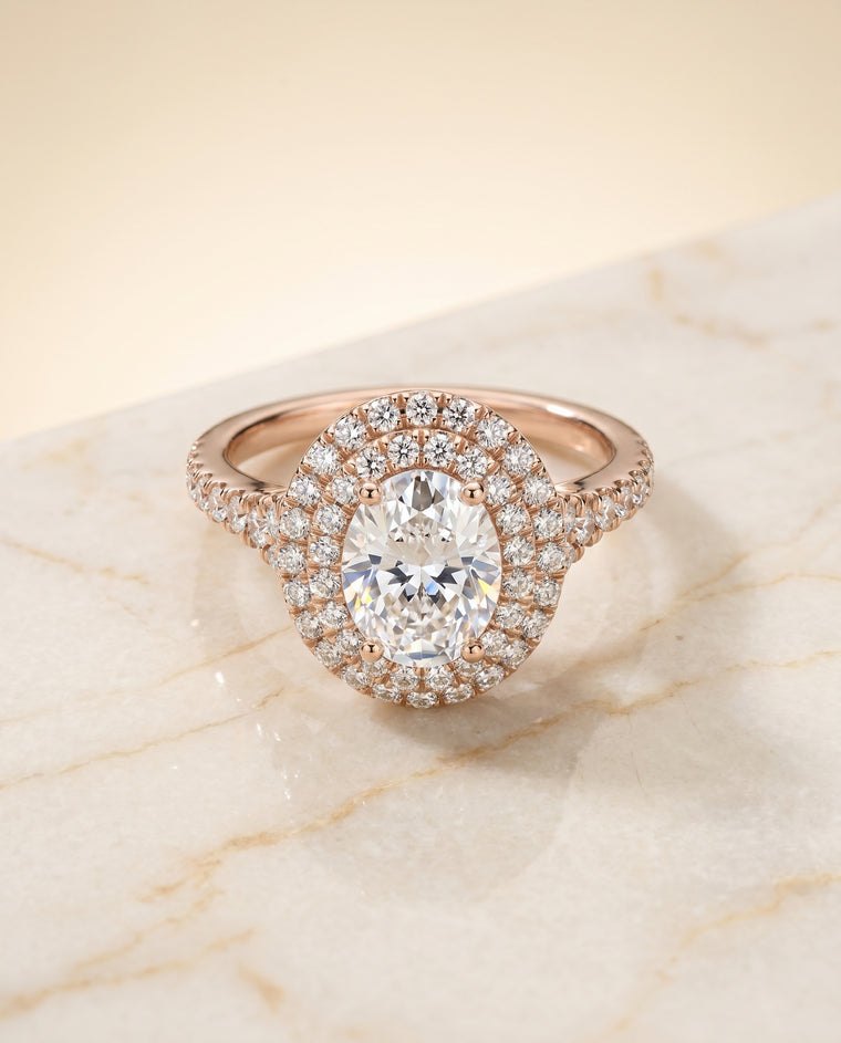 The Britney Double Halo Oval Engagement Ring Setting in 14K Rose Gold