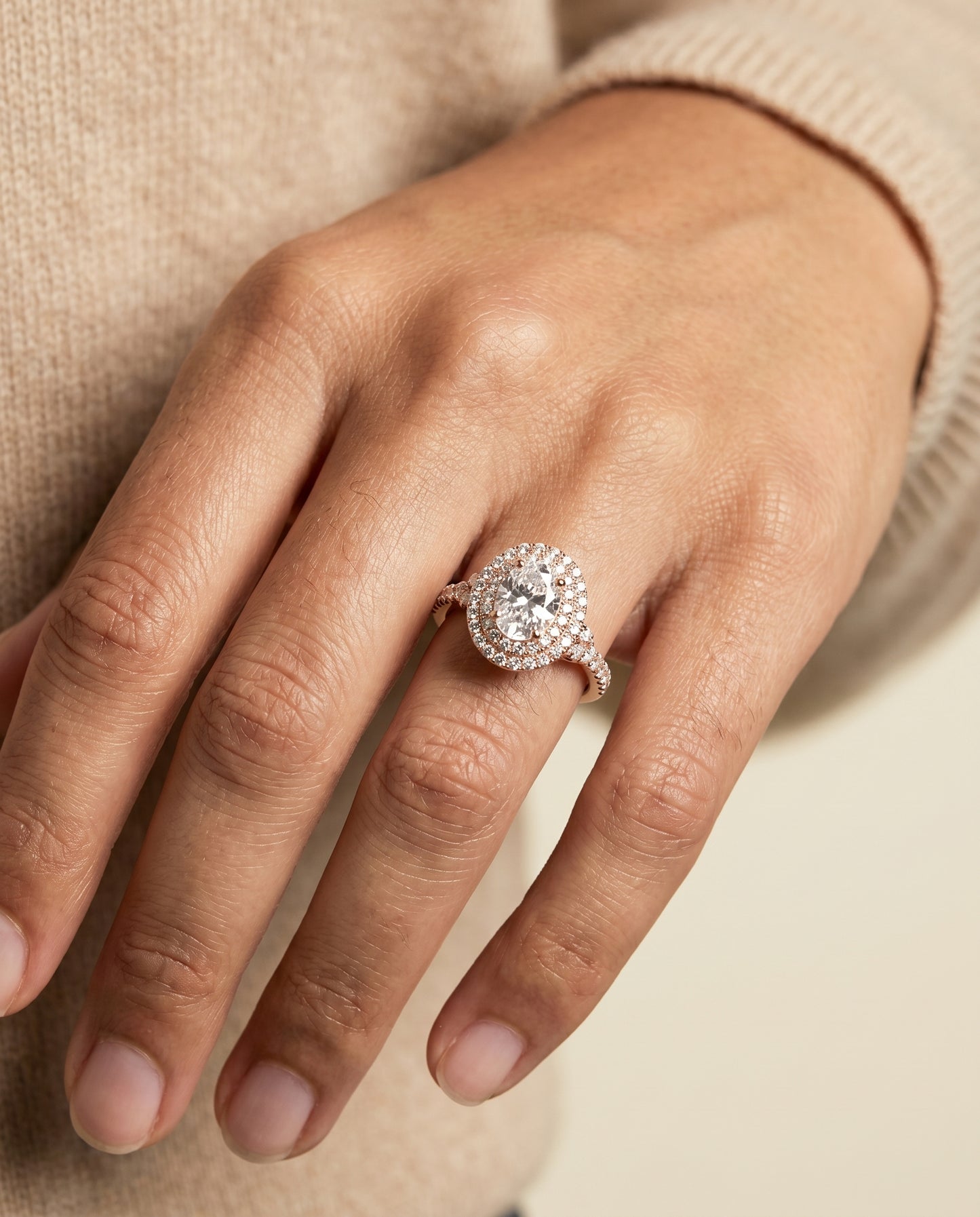The Britney Double Halo Oval Engagement Ring Setting in 14K Rose Gold