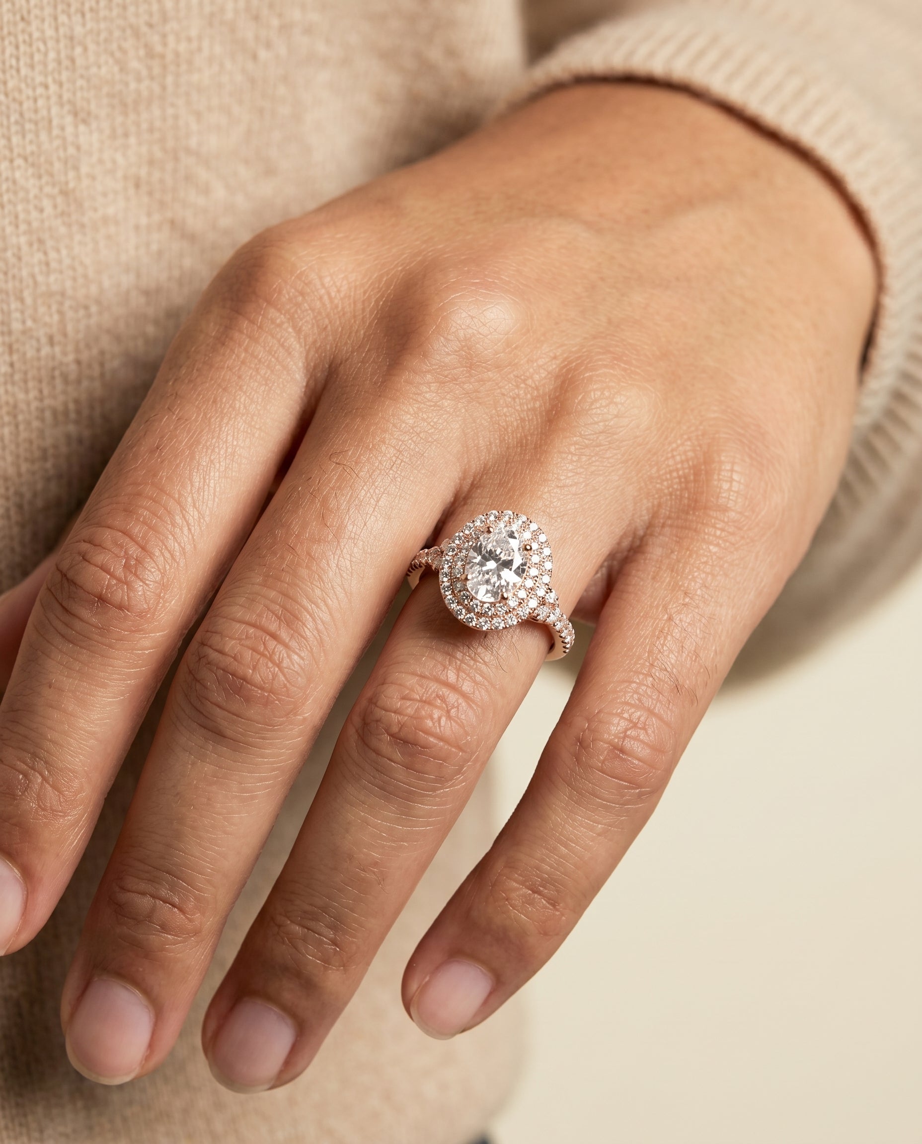 The Britney engagement ring setting in 14K Rose Gold, double halo design | RockHer