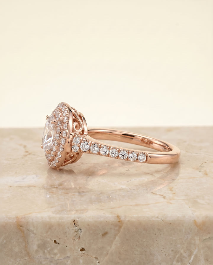 The Britney Double Halo Oval Engagement Ring Setting in 14K Rose Gold