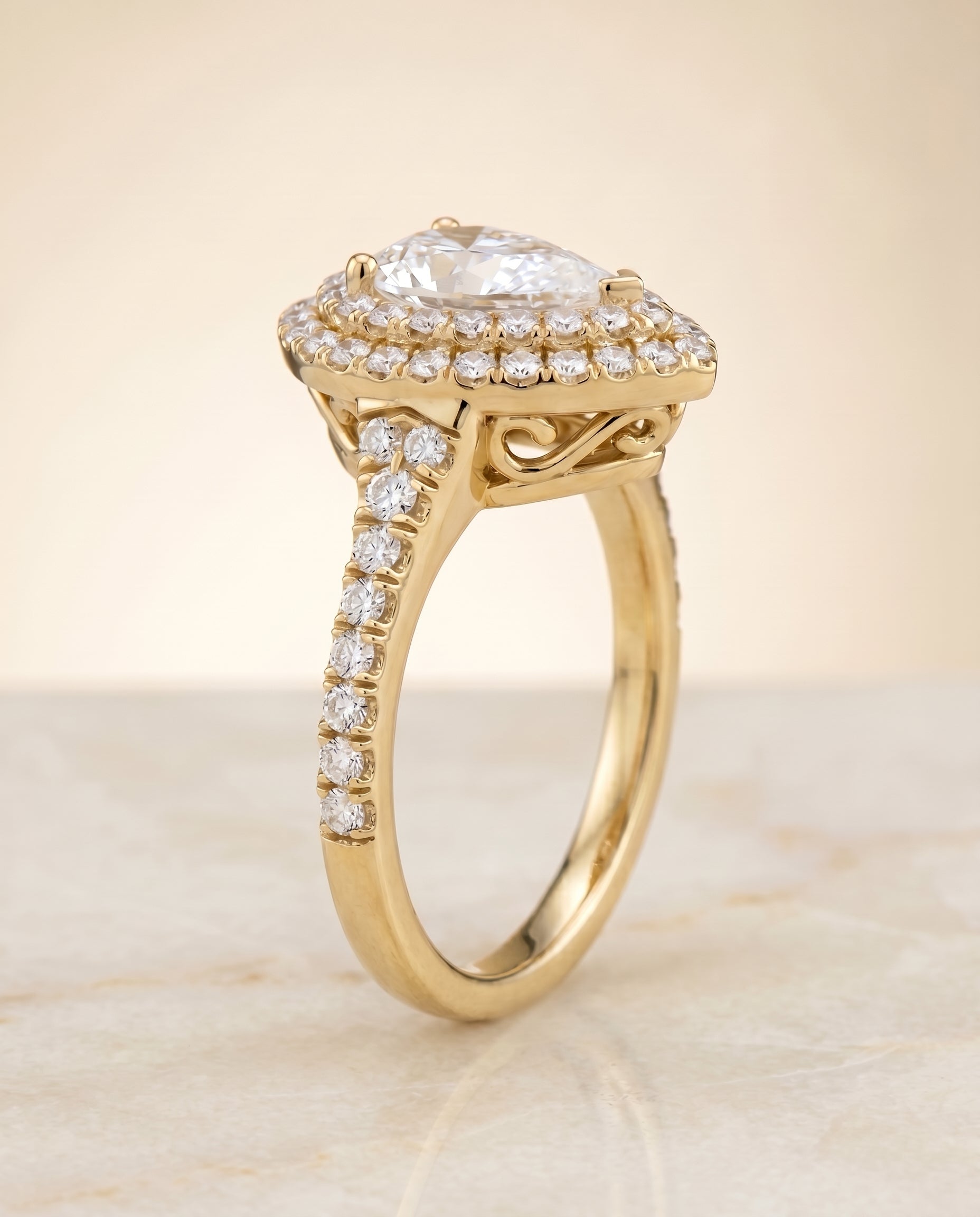 Double Halo styling on The Britney pear engagement ring setting | RockHer