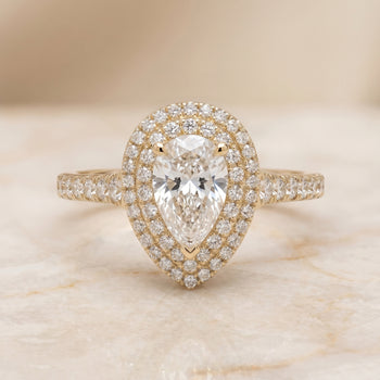The Britney Double Halo Pear Engagement Ring Setting in 18K Yellow Gold