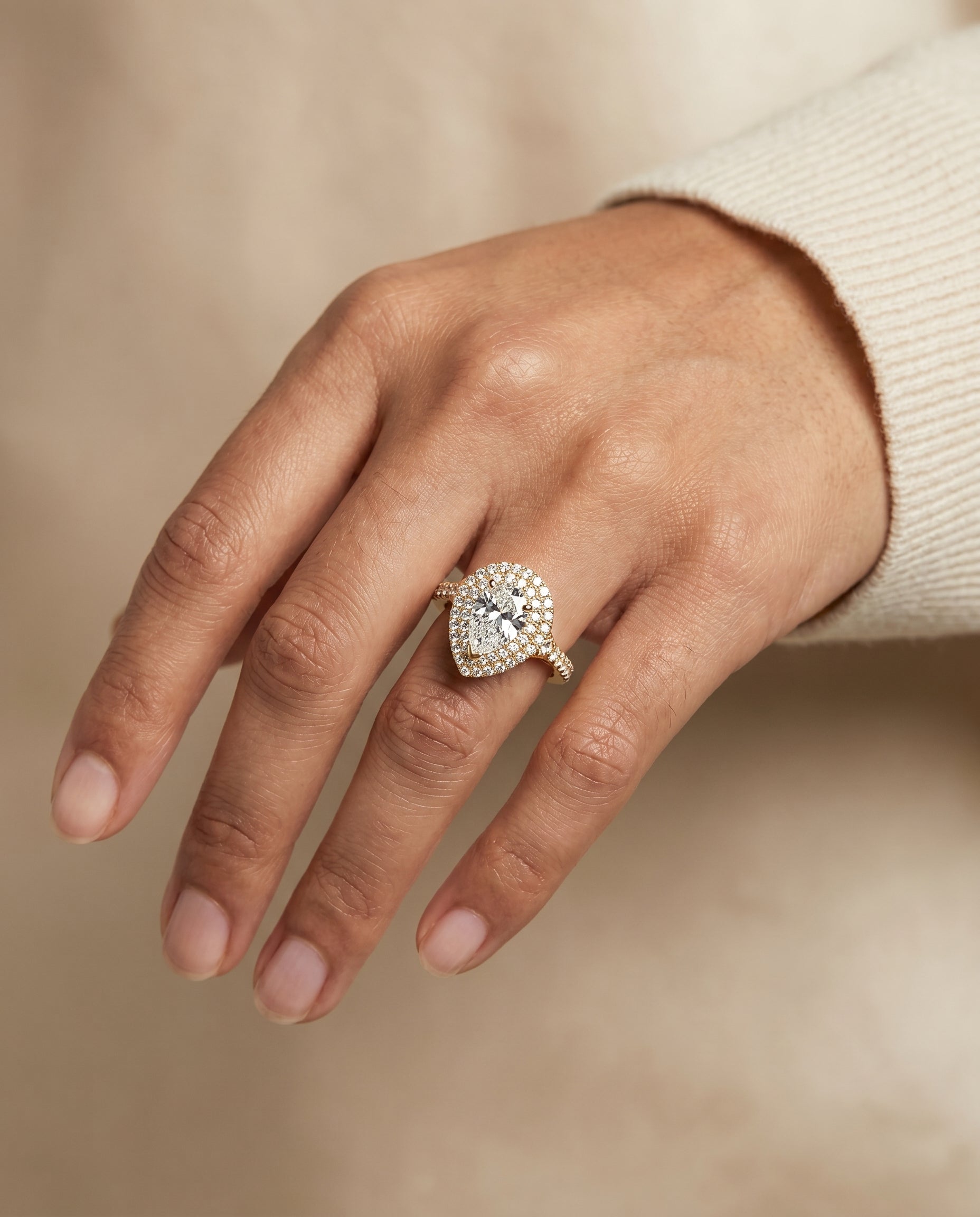 The Britney engagement ring setting in 18K Yellow Gold, double halo design | RockHer