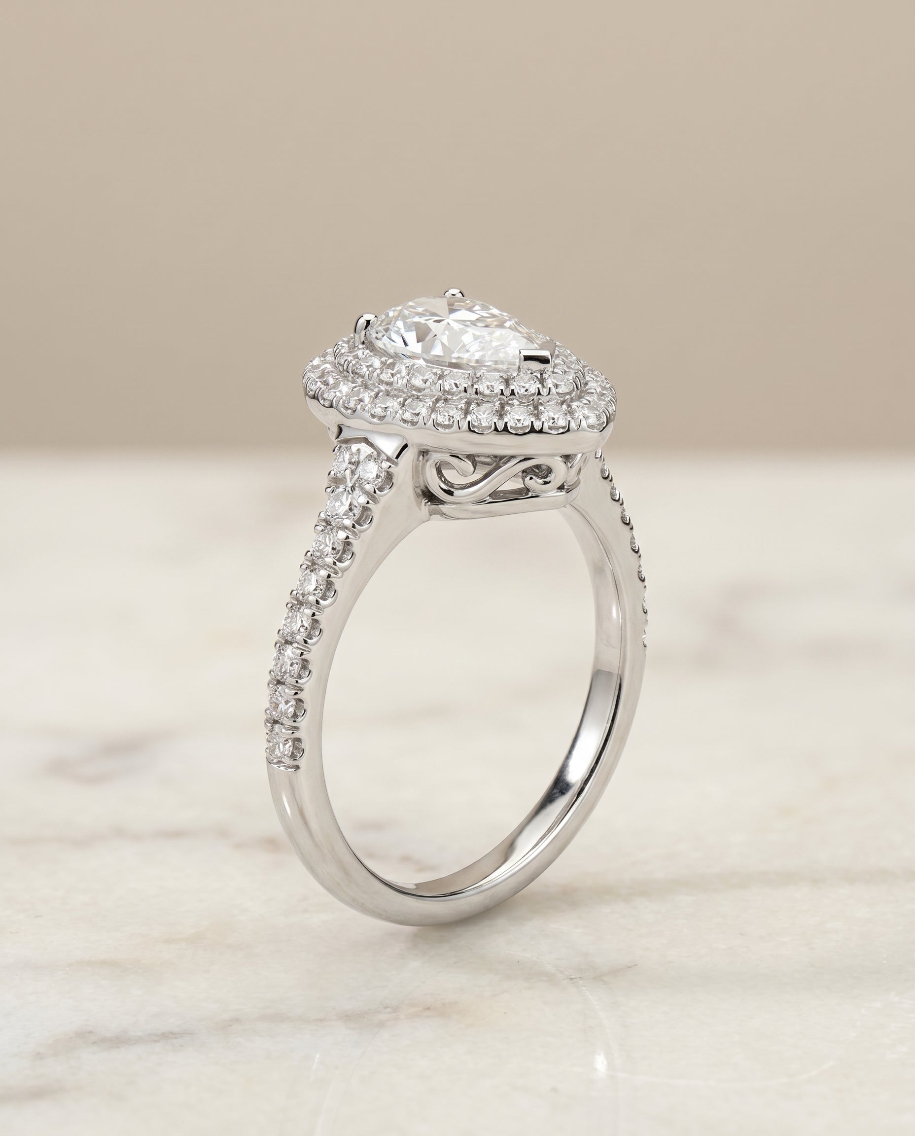Double Halo styling on The Britney pear engagement ring setting | RockHer