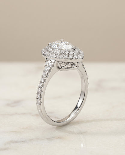 The Britney Double Halo Pear Engagement Ring Setting in Platinum