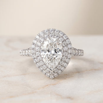 The Britney Double Halo Pear Engagement Ring Setting in Platinum