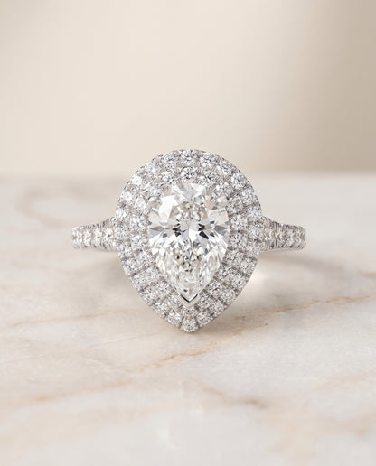 The Britney Double Halo Pear Engagement Ring Setting in Platinum