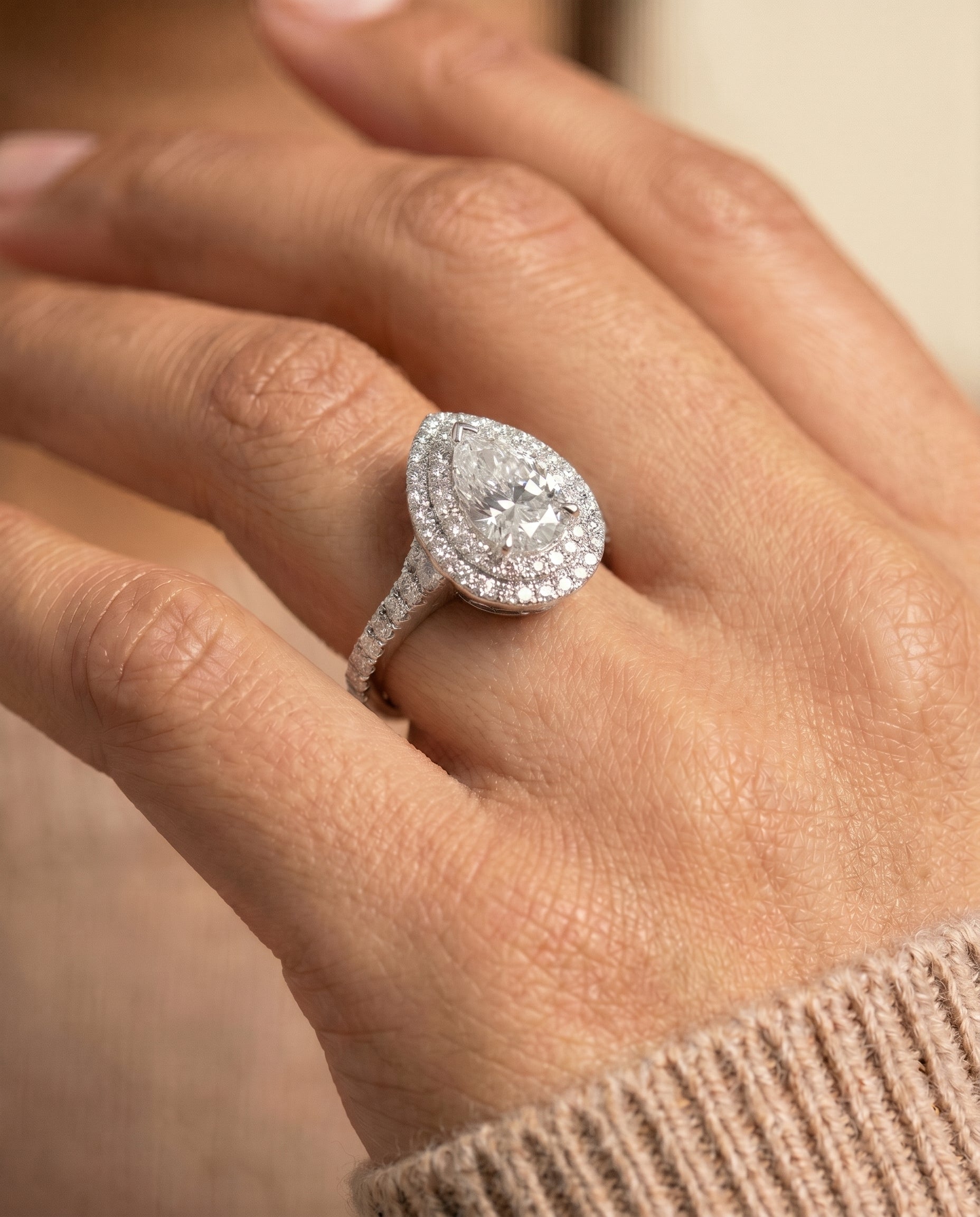 The Britney engagement ring setting in Platinum, double halo design | RockHer