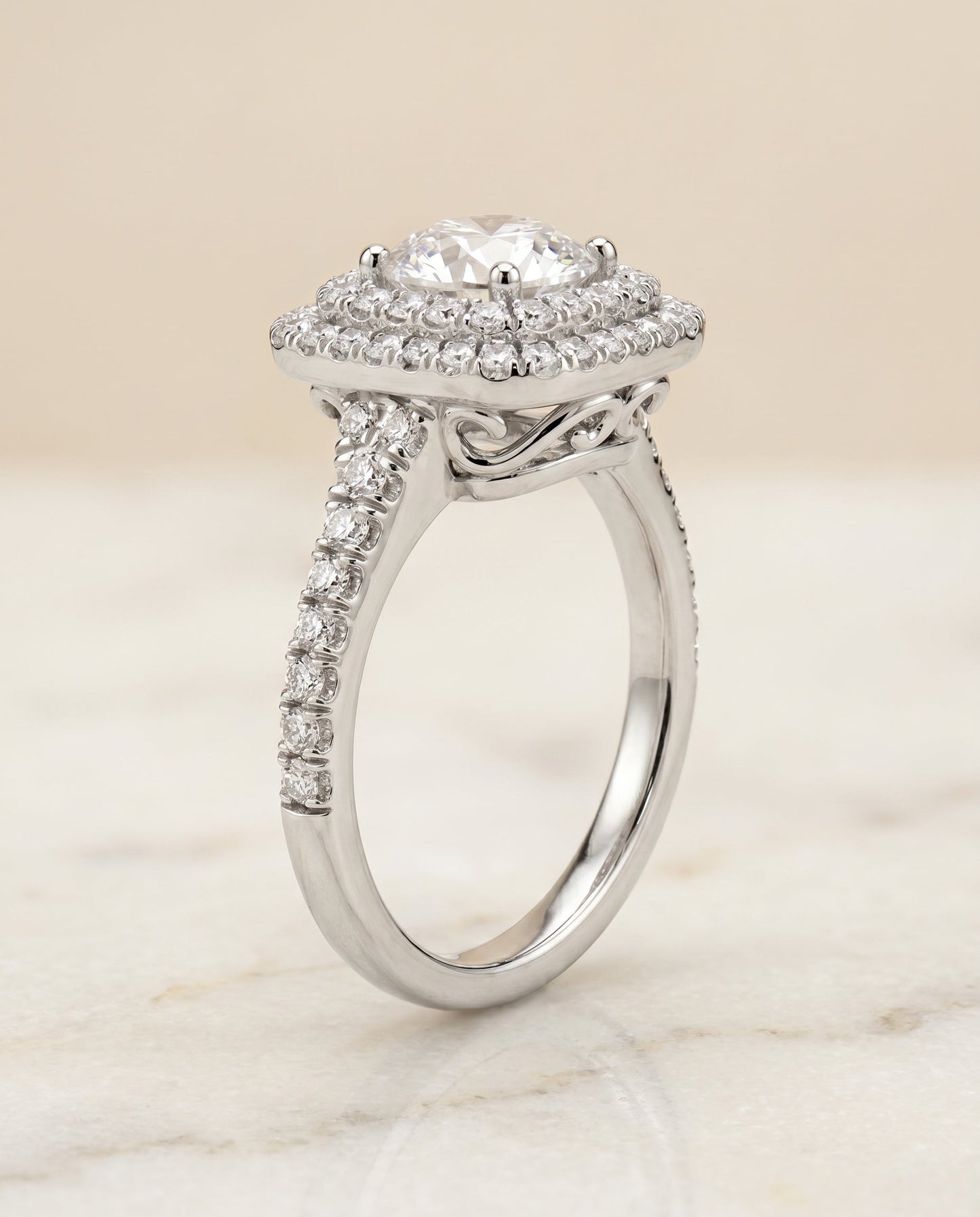 The Britney Select Halo Engagement Ring with Lab Diamond in 18K White Gold - view 2