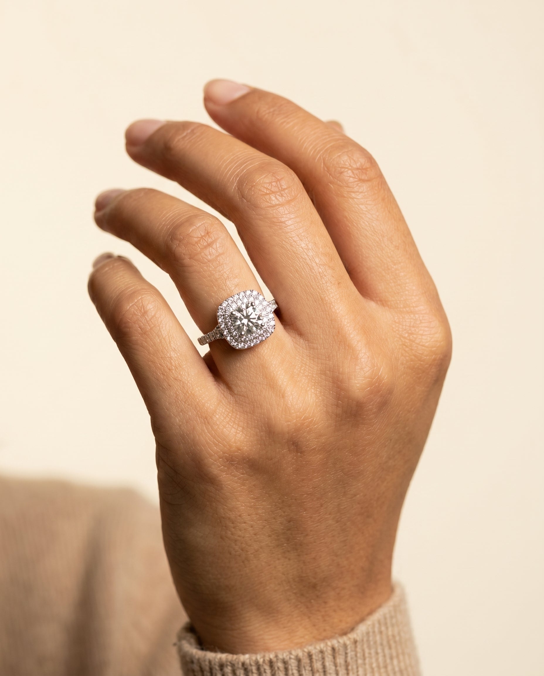 The Britney engagement ring setting in Platinum, double halo design | RockHer