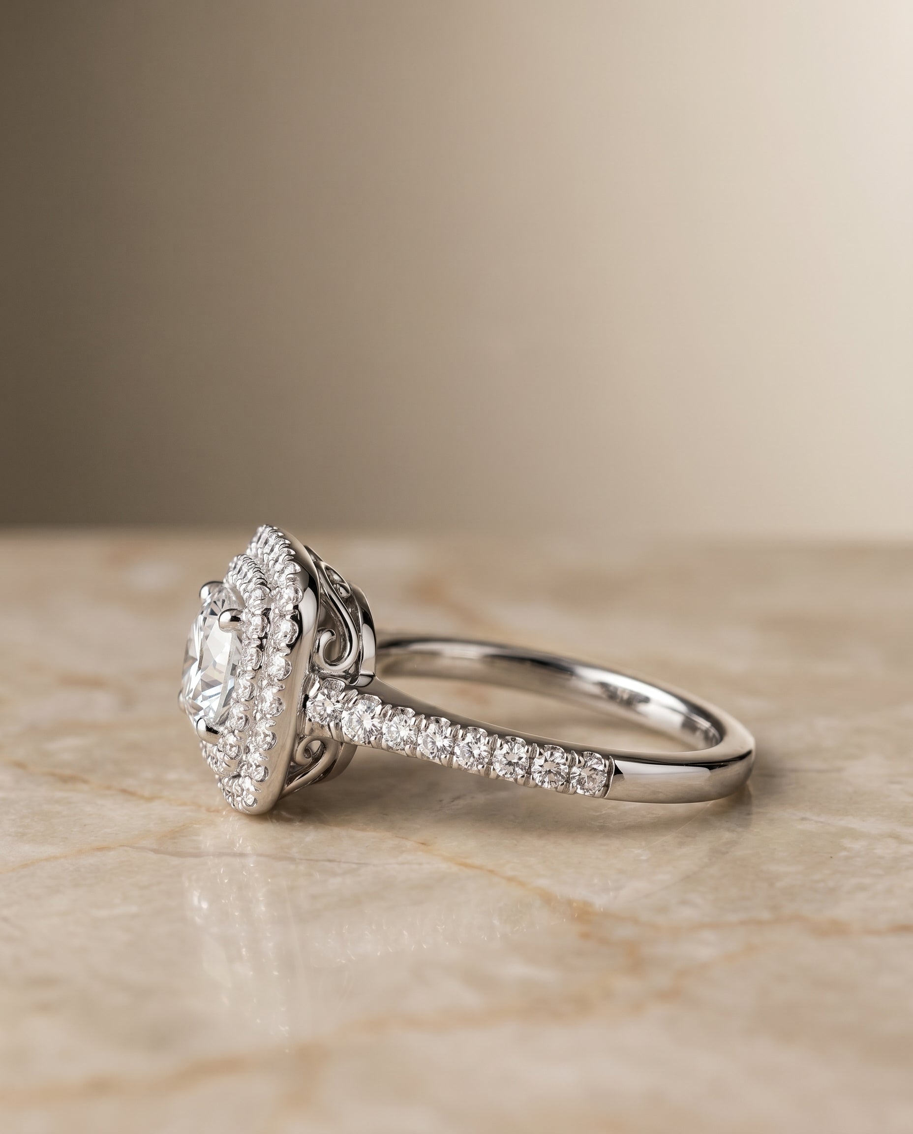 The Britney setting for round diamonds, made to order in Platinum | RockHer