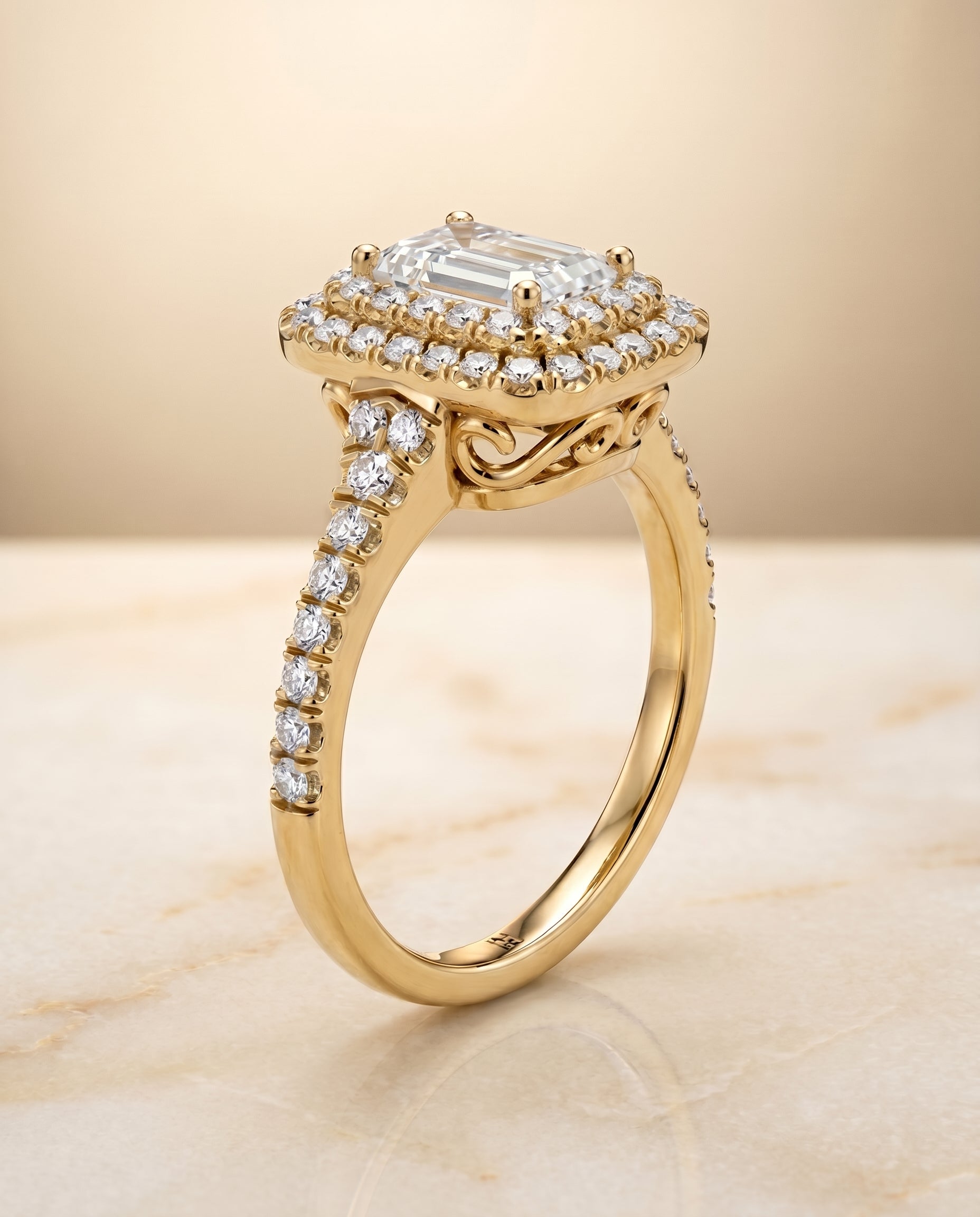 Double Halo Cut styling on The Britney emerald engagement ring setting | RockHer