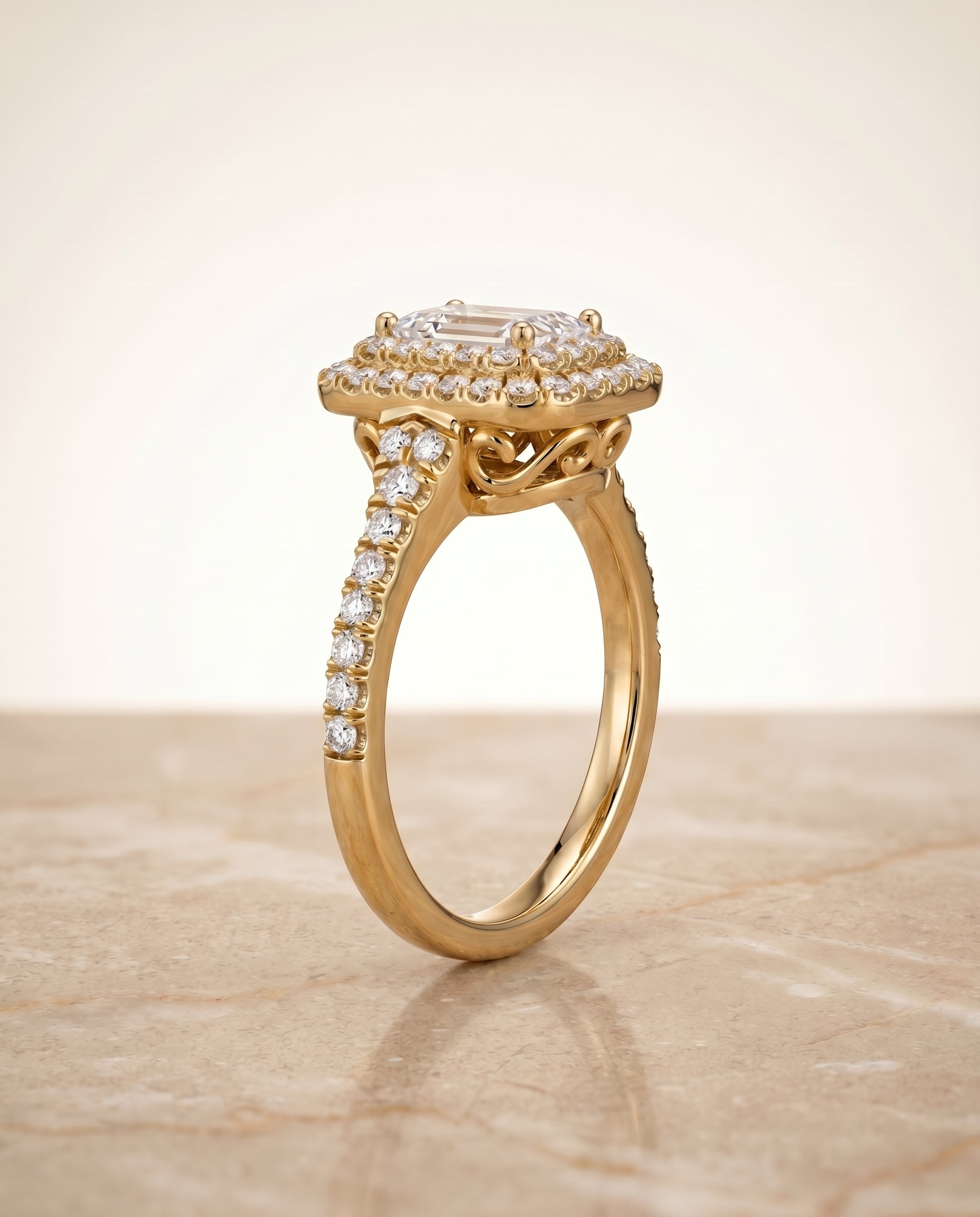 The Britney setting for emerald diamonds, made to order in 18K Yellow Gold | RockHer