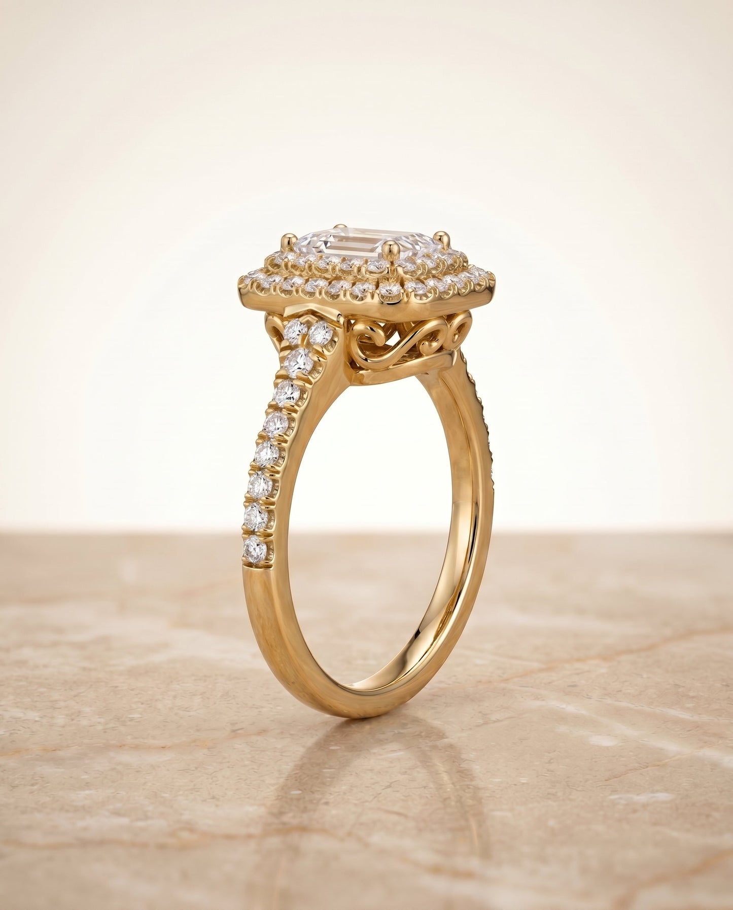 The Britney Select Halo Engagement Ring with Lab Diamond in 18K Yellow Gold - view 5