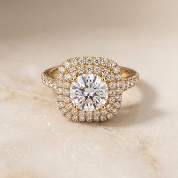 The Britney Double Halo Round Engagement Ring Setting in 18K Yellow Gold