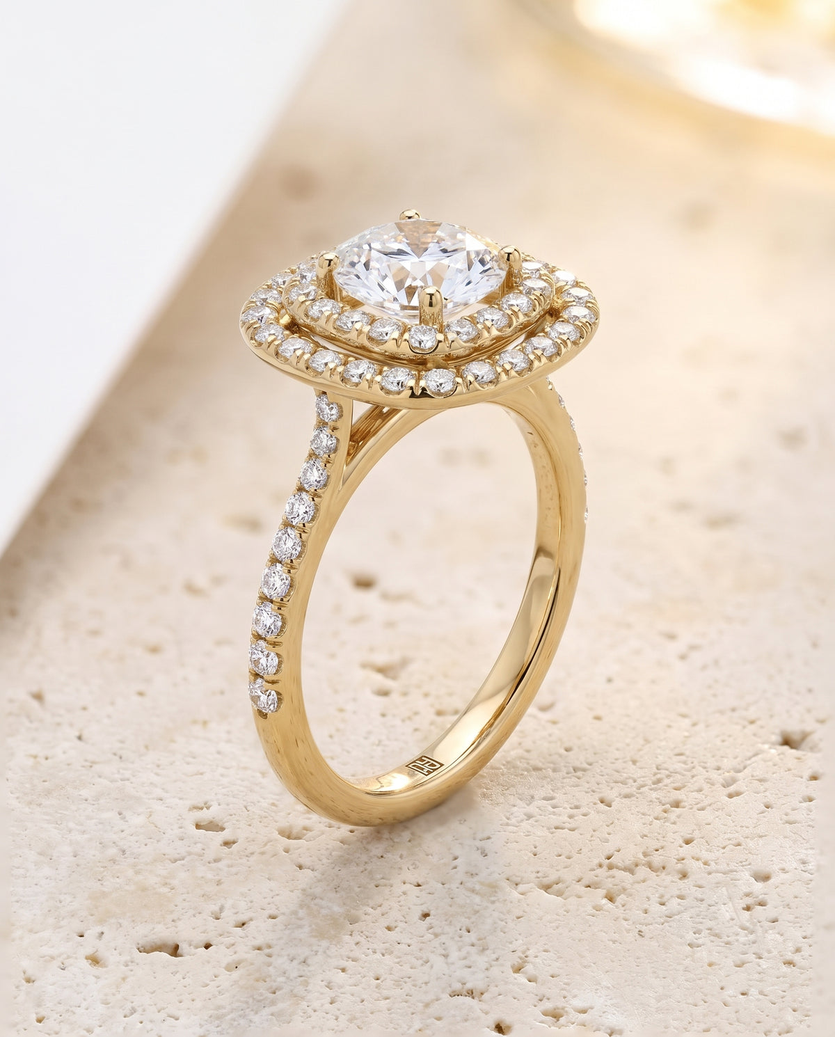 The Cadence Double Halo Round Engagement Ring Setting in 18K Yellow Gold