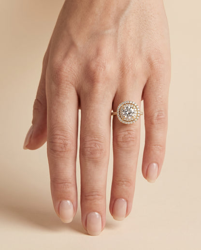 The Cadence Double Halo Round Engagement Ring Setting in 18K Yellow Gold