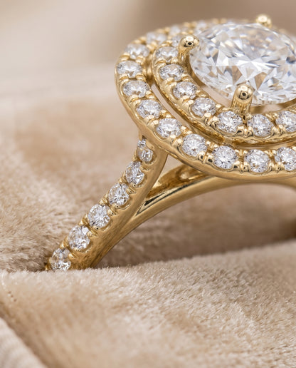 The Cadence Double Halo Round Engagement Ring Setting in 18K Yellow Gold