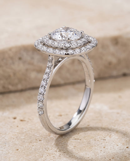 The Cadence Double Halo Round Engagement Ring Setting in Platinum