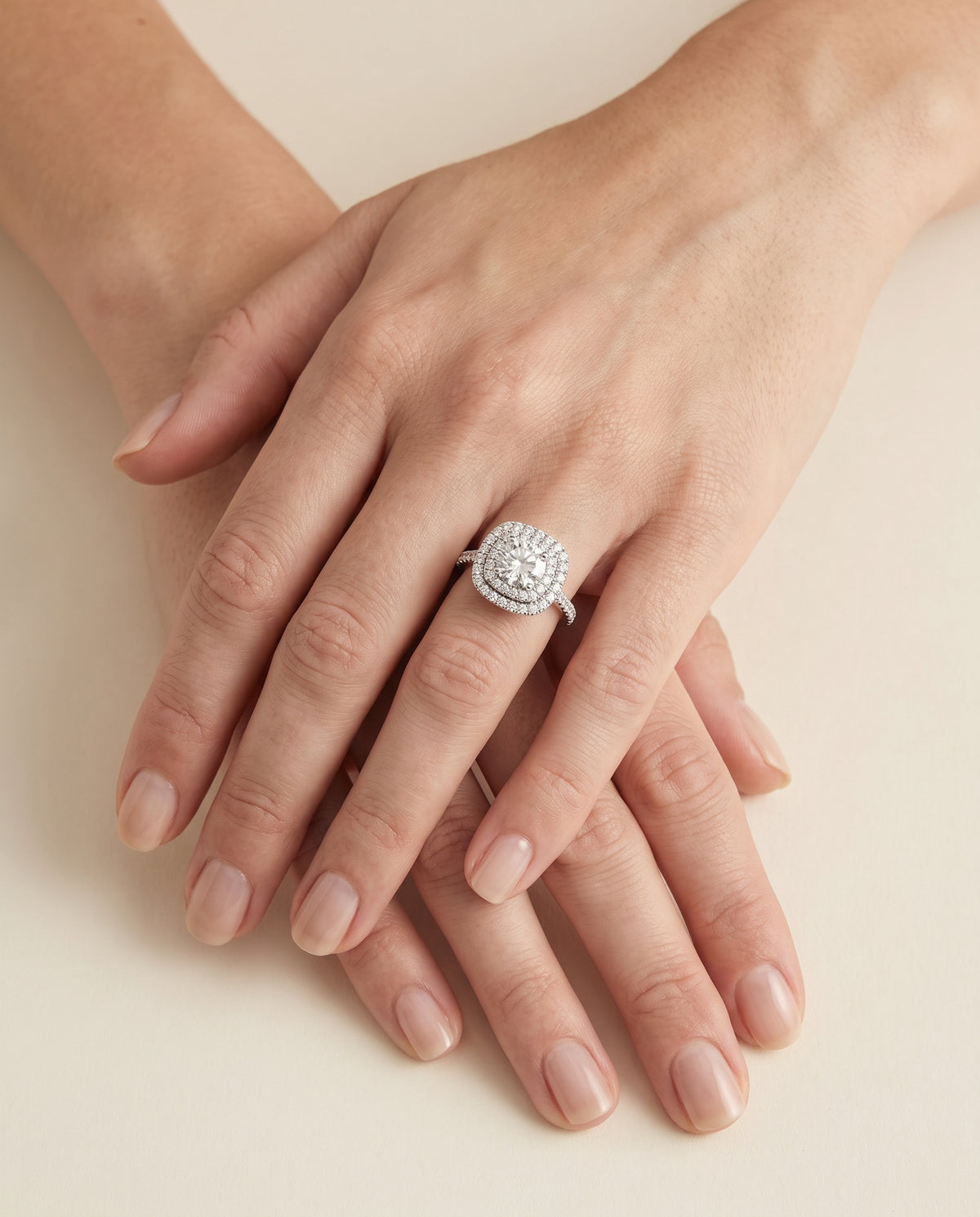 The Cadence Double Halo Round Engagement Ring Setting in Platinum