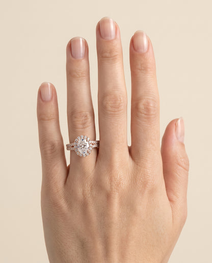 The Calliope Petite Split Shank Halo Oval Engagement Ring Setting in 14K Rose Gold