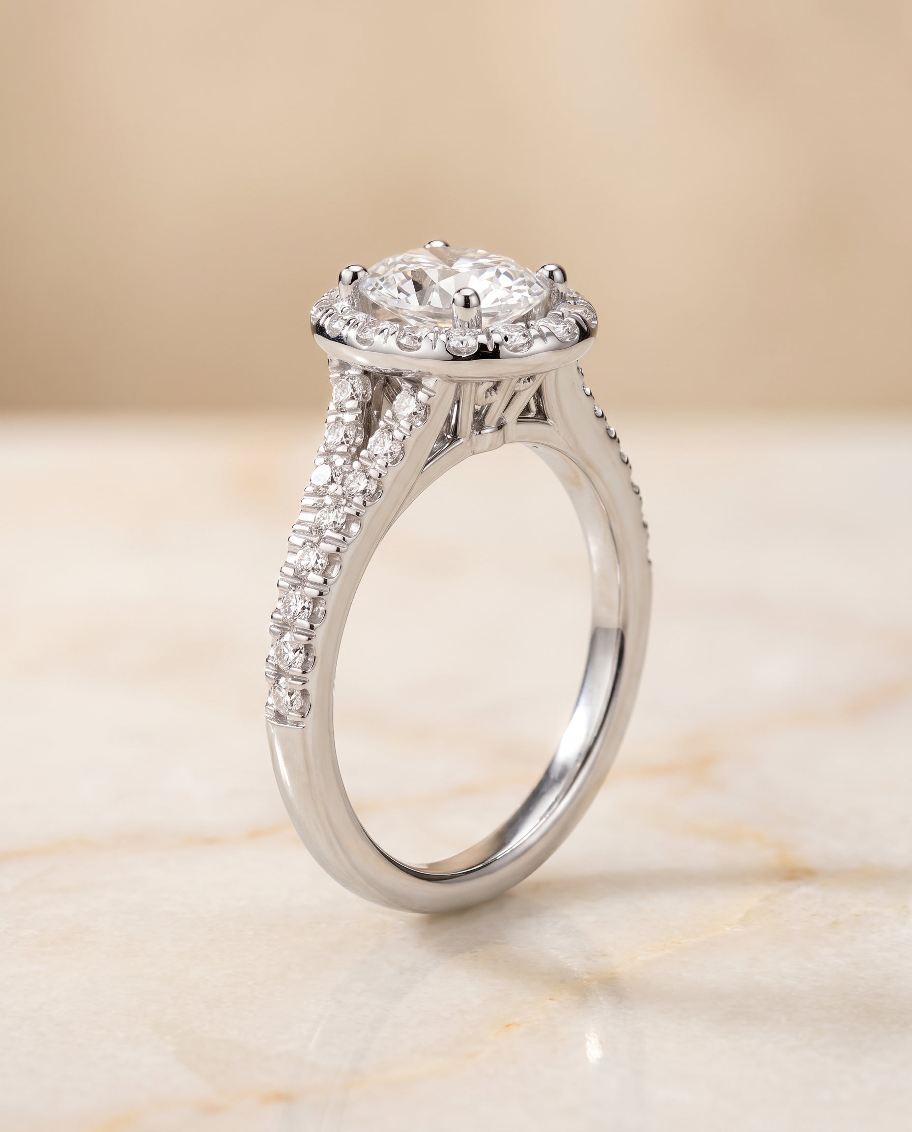 Petite Split Shank Halo styling on The Calliope oval engagement ring setting | RockHer