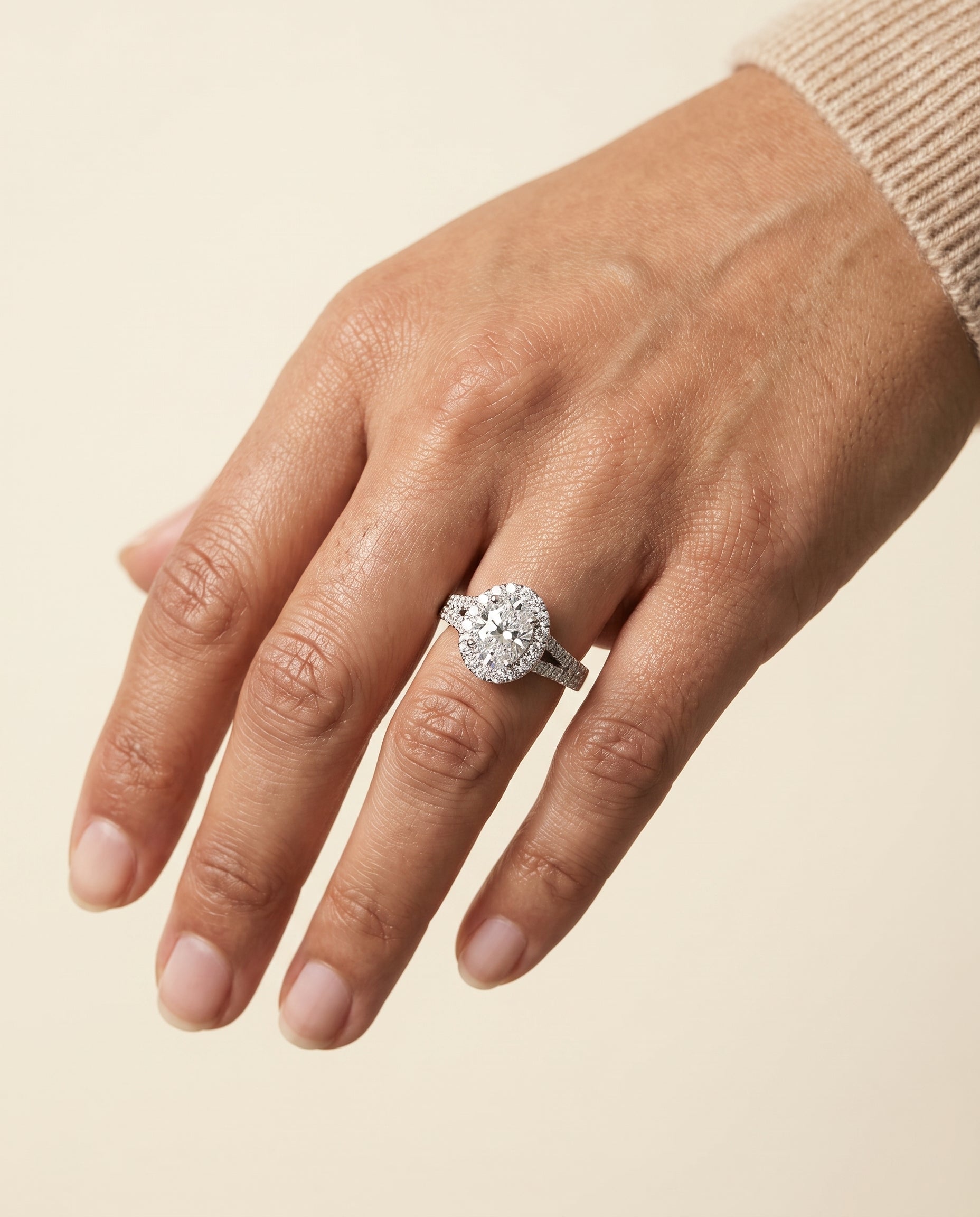 The Calliope engagement ring setting in Platinum, petite split shank halo design | RockHer