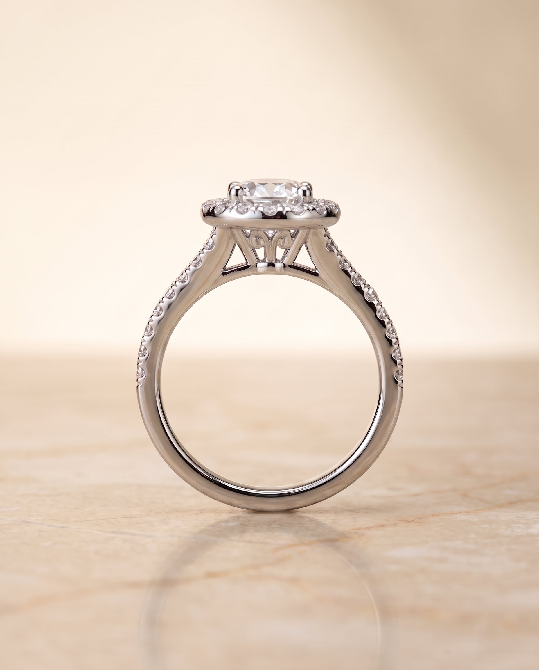 The Calliope setting for oval diamonds, made to order in Platinum | RockHer