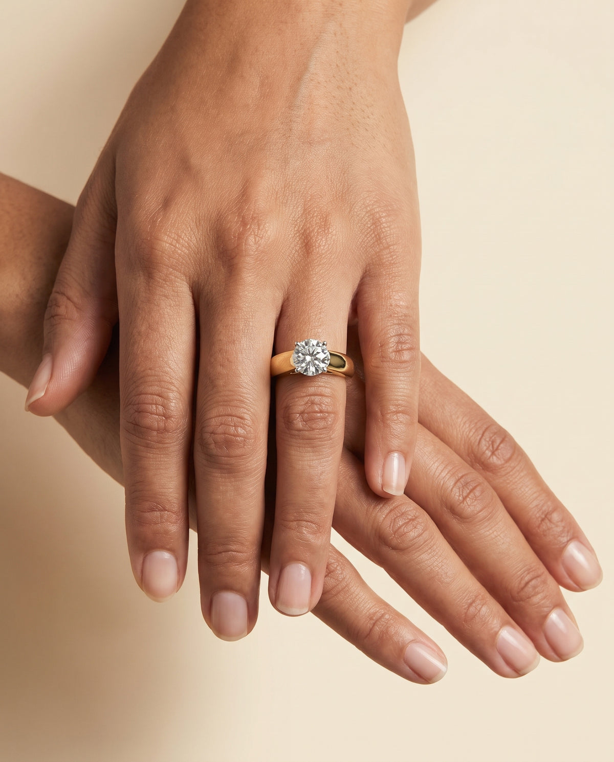 The Carly High Polish Signet Solitaire Round Engagement Ring Setting in 18K Yellow Gold