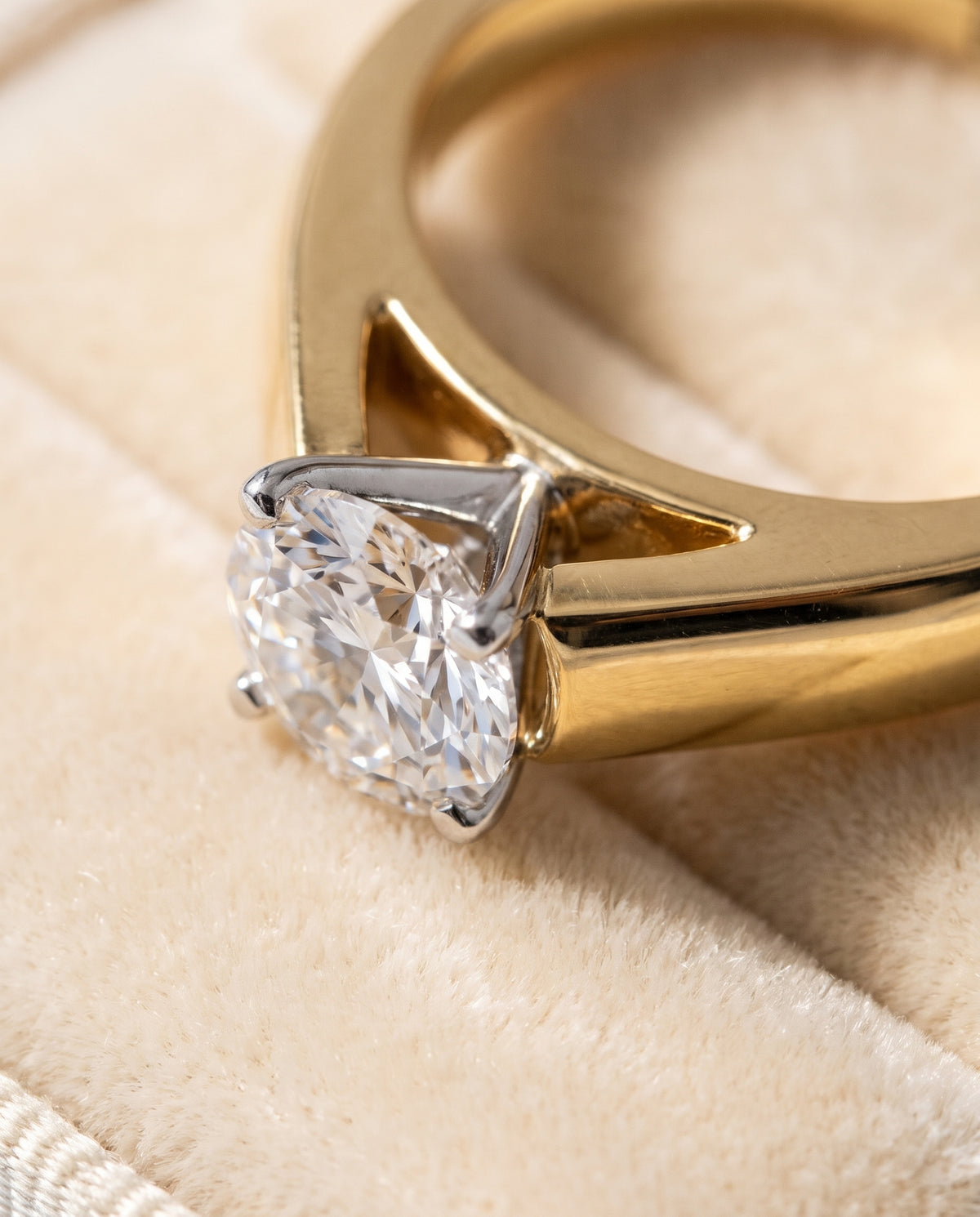 The Carly High Polish Signet Solitaire Round Engagement Ring Setting in 18K Yellow Gold