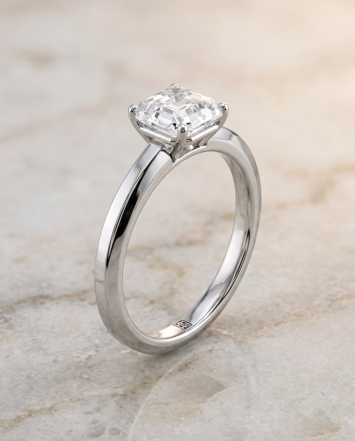 The Carmen Beveled Edge Comfort Fit Solitaire Asscher Cut Engagement Ring Setting in 18K White Gold