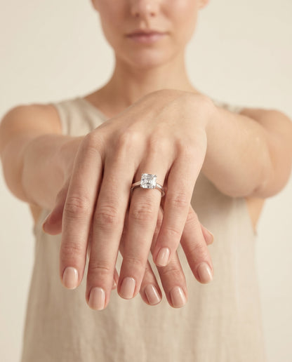 The Carmen Beveled Edge Comfort Fit Solitaire Asscher Cut Engagement Ring Setting in 18K White Gold