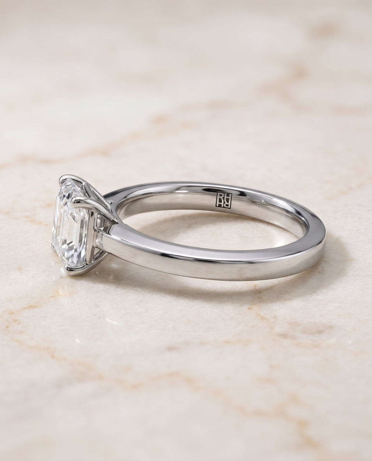 The Carmen Beveled Edge Comfort Fit Solitaire Asscher Cut Engagement Ring Setting in 18K White Gold
