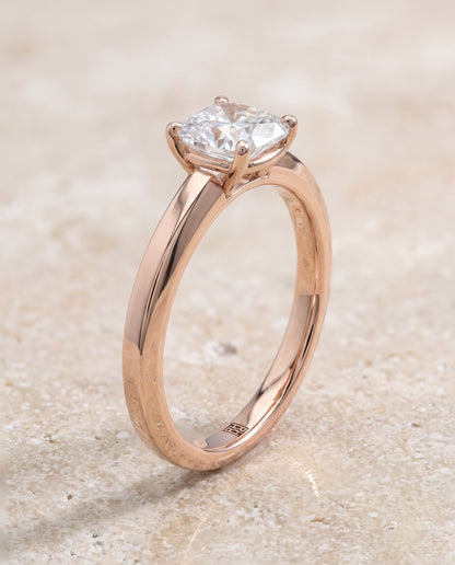 The Carmen Beveled Edge Comfort Fit Solitaire Cushion Cut Engagement Ring Setting in 14K Rose Gold