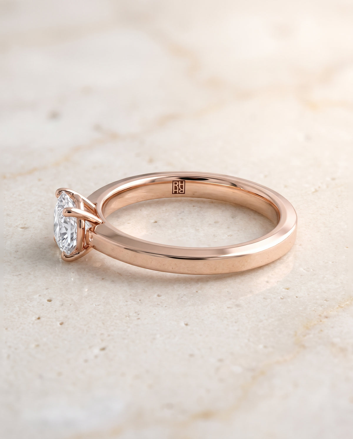 The Carmen Beveled Edge Comfort Fit Solitaire Cushion Cut Engagement Ring Setting in 14K Rose Gold