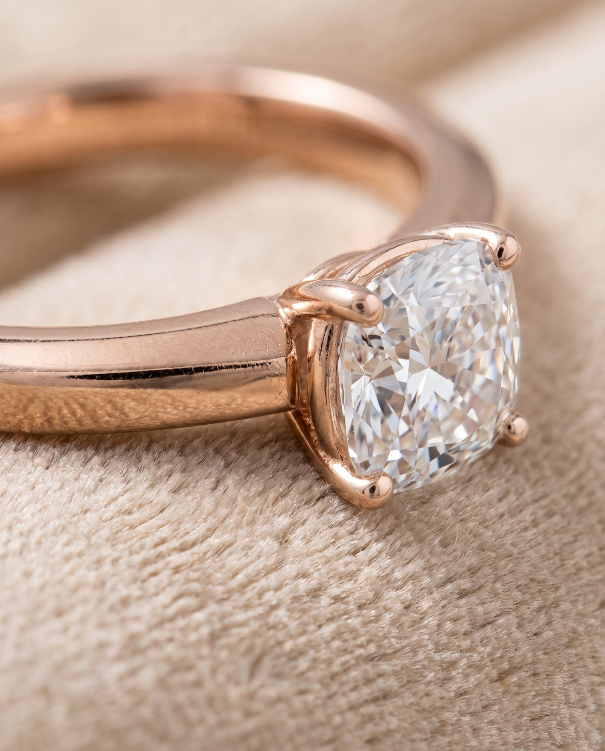 The Carmen Beveled Edge Comfort Fit Solitaire Cushion Cut Engagement Ring Setting in 14K Rose Gold