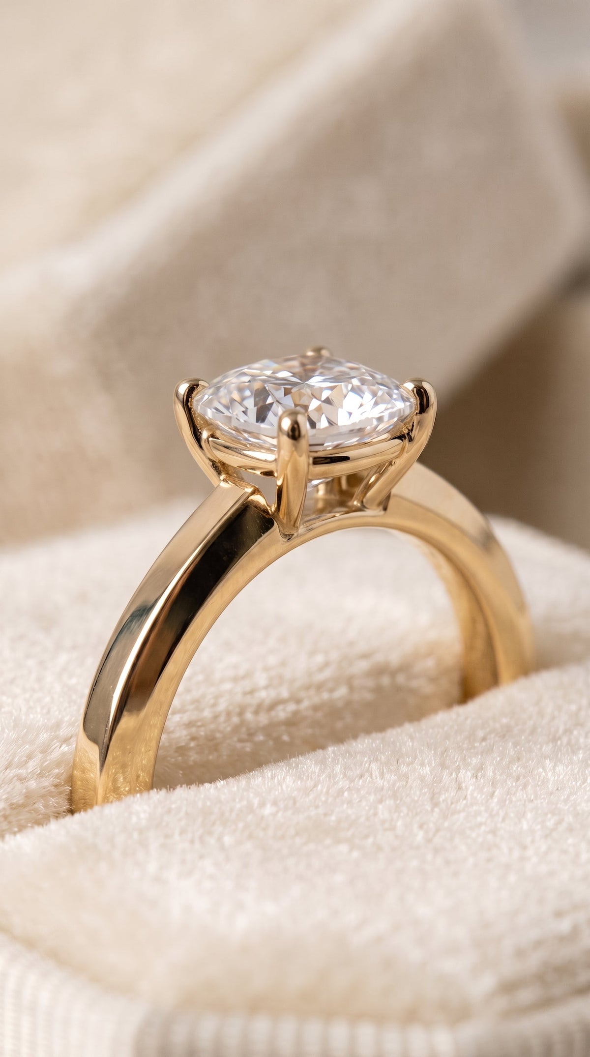 Carmen Select Solitaire Cushion Cut Lab Diamond Engagement Ring in 18K Yellow Gold, detail view | RockHer