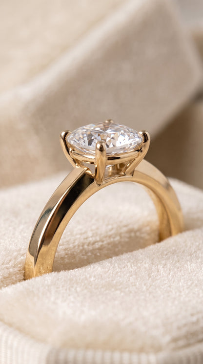 Carmen Select Solitaire Cushion Cut Lab Diamond Engagement Ring in 18K Yellow Gold, detail view | RockHer