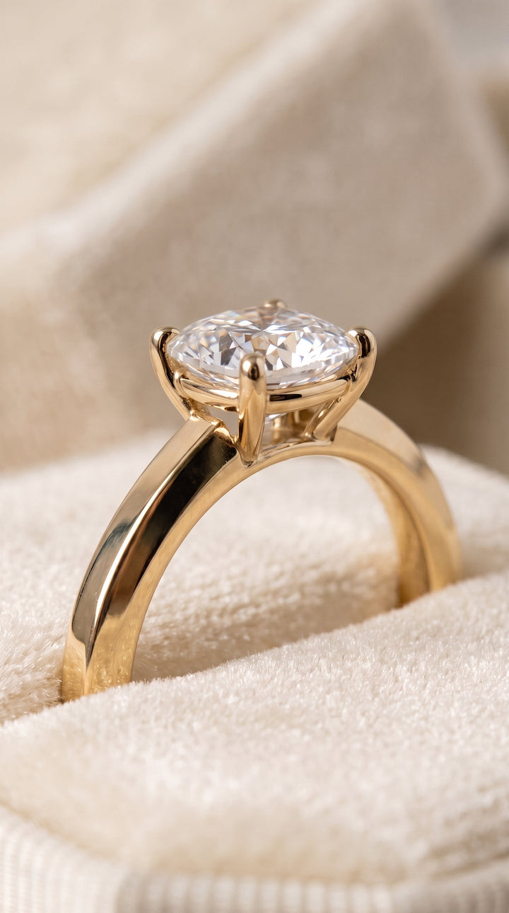 Carmen Select Solitaire Cushion Cut Lab Diamond Engagement Ring in 18K Yellow Gold, detail view | RockHer