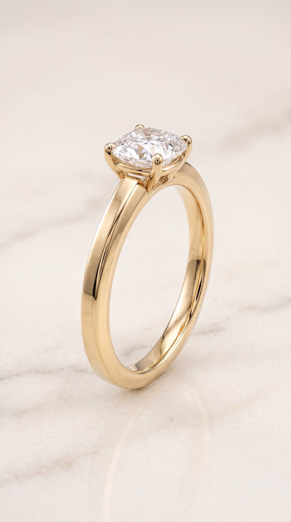 Carmen Select Solitaire Cushion Cut Lab Diamond Engagement Ring in 18K Yellow Gold, front view | RockHer