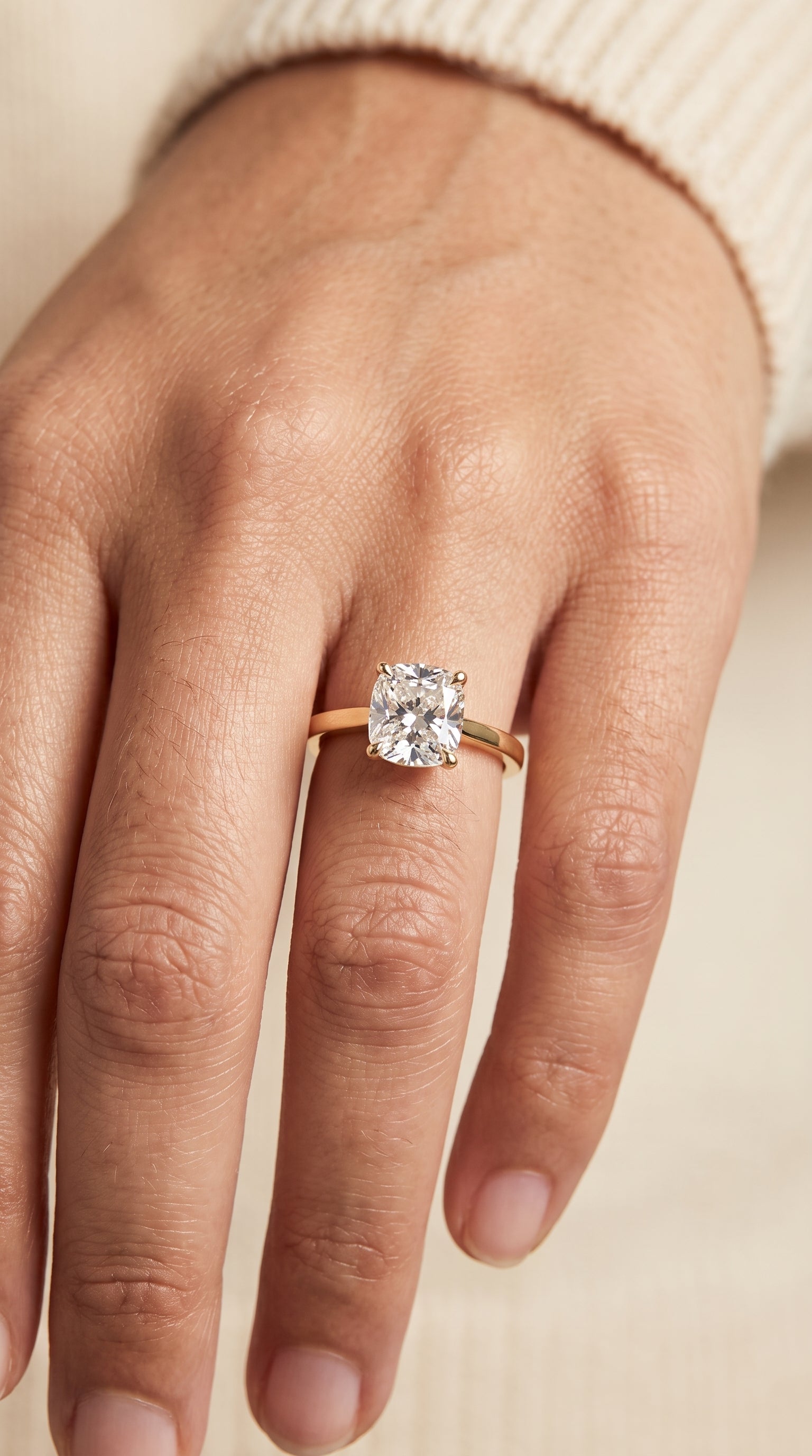 The Carmen engagement ring setting in 18K Yellow Gold, beveled edge comfort fit solitaire cut design | RockHer