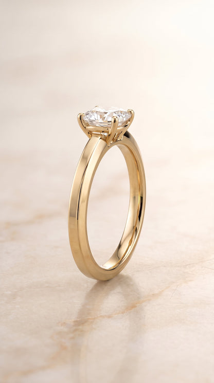 Carmen Select Solitaire Cushion Cut Lab Diamond Engagement Ring in 18K Yellow Gold, side view | RockHer