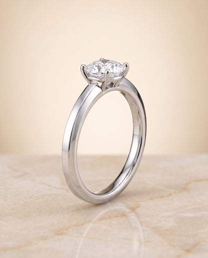 The Carmen Beveled Edge Comfort Fit Solitaire Cushion Cut Engagement Ring Setting in Platinum