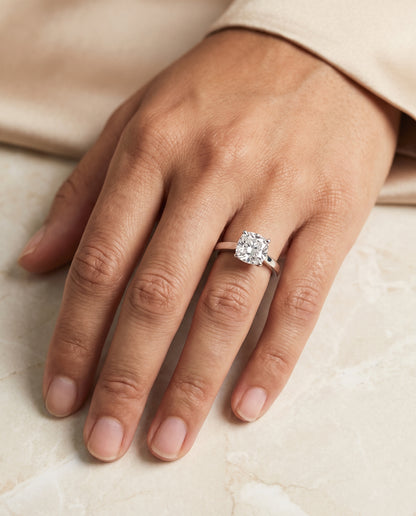 The Carmen Beveled Edge Comfort Fit Solitaire Cushion Cut Engagement Ring Setting in Platinum