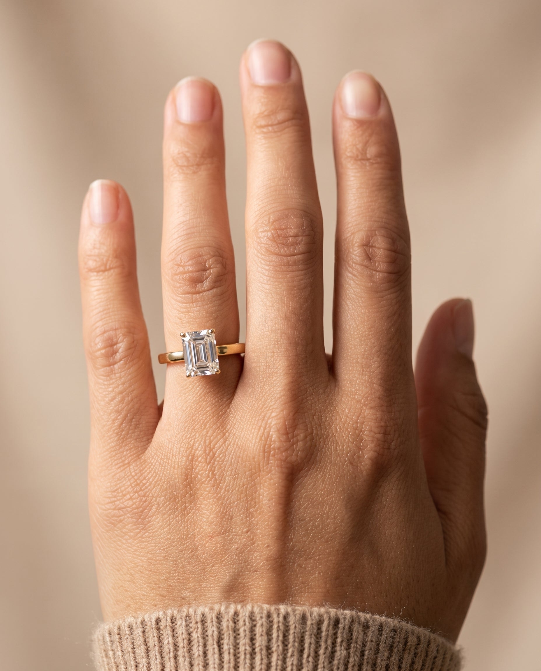 The Carmen engagement ring setting in 18K Yellow Gold, beveled edge comfort fit solitaire cut design | RockHer
