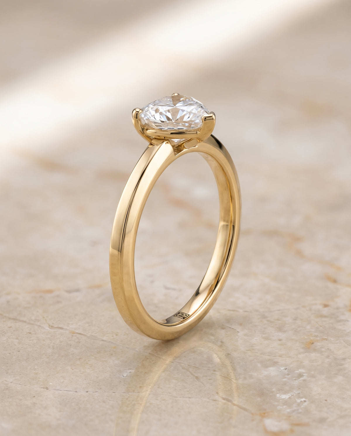 The Carmen Beveled Edge Comfort Fit Solitaire Heart Engagement Ring Setting in 18K Yellow Gold