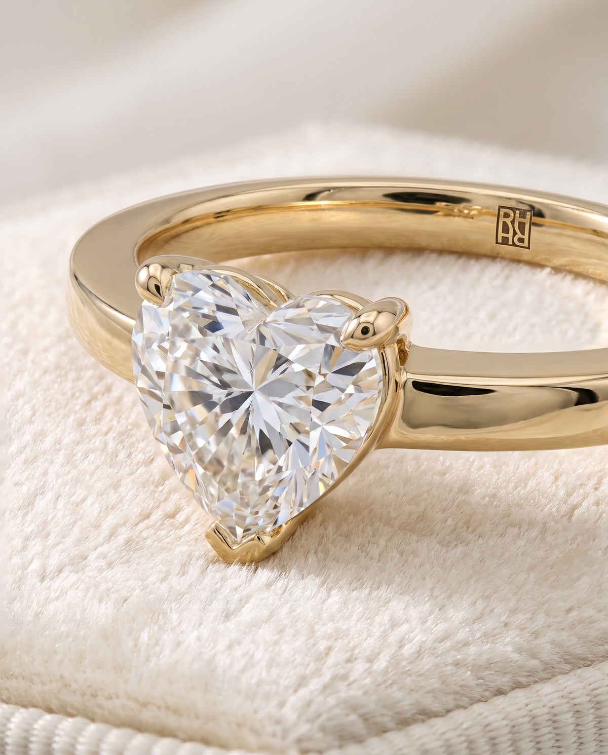 The Carmen Beveled Edge Comfort Fit Solitaire Heart Engagement Ring Setting in 18K Yellow Gold