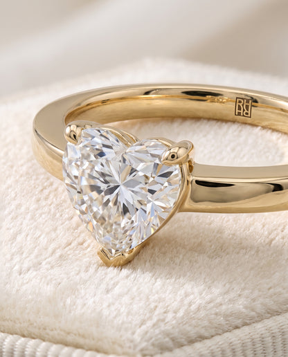 The Carmen Beveled Edge Comfort Fit Solitaire Heart Engagement Ring Setting in 18K Yellow Gold